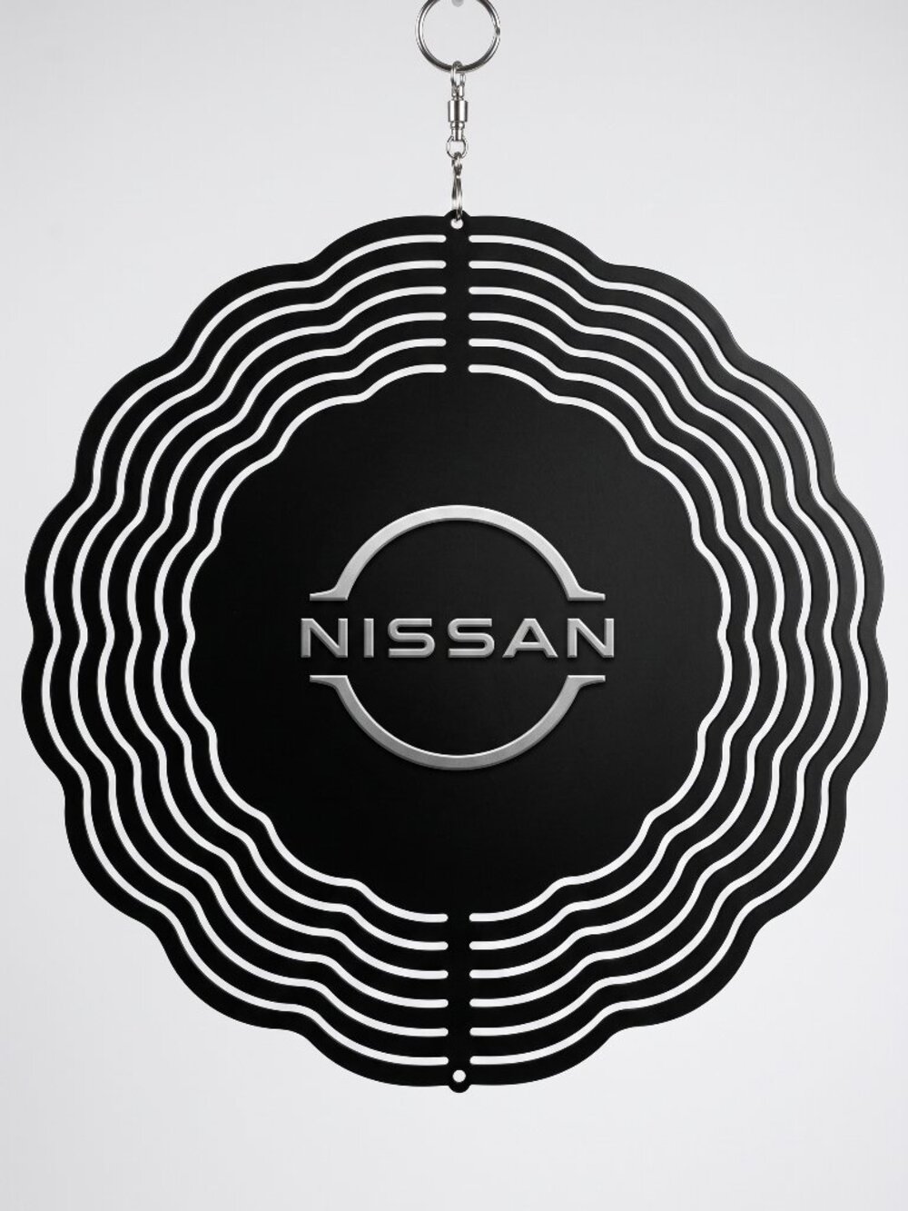 10" Nissan Logo Kinetic Wind Spinner - All Black Metal Hanging Yard Decor